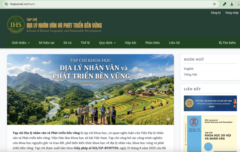Tạp chí khoa học Viện Địa lý nhân văn và Phát triển bền vững do ECPVietnam triển khai